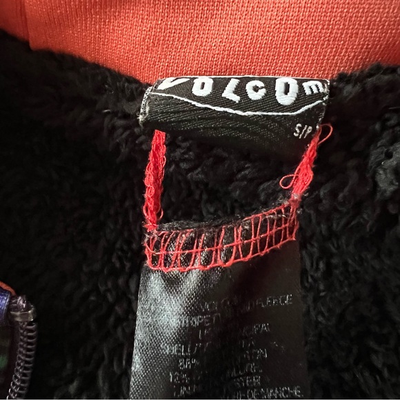 Volcom Slash Stripe Full Zip Fleece Lined Sherpa Men’s S Purple Black Hood Y2K - Picture 6 of 9